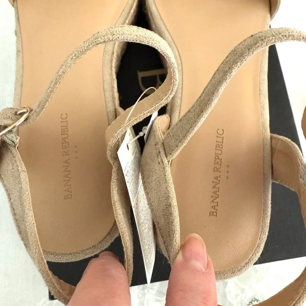 Banana Republic Platform Espadrille Sandals Size 8 Bone Faux Suede Resortwear - Picture 15 of 16